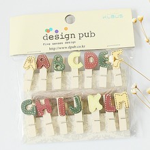 Clip de madera con letras coloridas, accesorio creativo para decoración de ropa, con cuerda de cáñamo, 14 unids/lote 2024 - compra barato