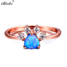 Blaike-Anillo de ópalo de fuego azul/blanco/púrpura para mujer, joyería de Huella Animal, oro rosa, piedra de nacimiento 2024 - compra barato