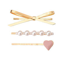 2021 new Заколка для волос 3PC Korean metal bow pearl love hairpin clip wholesale made in China A4 2024 - buy cheap