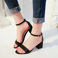 2019 summer new style with shoes women's shoes thick with open toe suede sexy word buckle with women's sandals Roman shoes 2024 - buy cheap