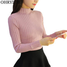 OHRYIYIE Purple/Gray Women Turtleneck Sweater 2019 Autumn Winter Knitted Sweaters and Pullovers Female Stripe Jumper Tricot Tops 2024 - buy cheap
