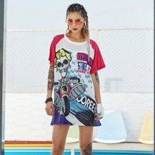 Summer Punk Style Skull Pattern Mesh Fabric T Shirt Women Fashion Short Sleeve Harajuku T-shirt 2024 - buy cheap