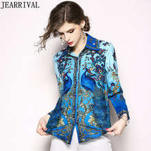 Runway Designer Womens Tops And Blouses Autumn Fashion 2018 Vintage Printed Long Sleeve Turn-down Collar Casual Shirt Blusas 2024 - buy cheap