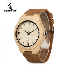 BOBO BIRD-relojes de madera de bambú WA31A32 para hombre y mujer, pulsera de cuero con escala de números, de cuarzo para amantes 2024 - compra barato