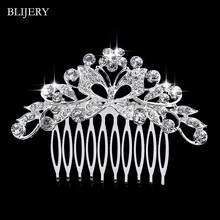 BLIJERY Charm Butterfly Flower Bridal Hair Combs for Women Hairpins Silver Color Crystal Party Wedding Hair Jewelry Accessories 2024 - buy cheap