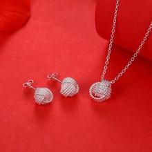 Hot Sale Wholesale Fashion Jewelry Set S925 stamp Silver color Rose Ball Slide Necklaces & Earrings Valentine's Day Gifts Bridal 2024 - buy cheap