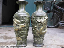 Frete grátis um par china clássico bronze dourado palácio real sorte dragão fênix jogar conta vaso 28cm 2024 - compre barato