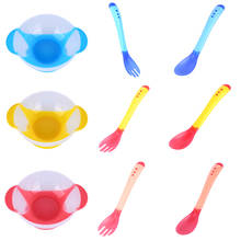 Baby Bowl Slip-resistant Fork Spoon Safety Infant Sensing Temperature Sucker Bowl Fork Spoon Tableware Infants Feeding 2024 - buy cheap