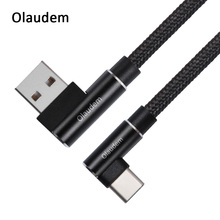 Olaudem 90 Degree Nylon Braided Type C Cable Fast Charging for Huawei Cable USB Type C for Xiaomi Mi Pad 2 Phone Cables CB116 2024 - buy cheap