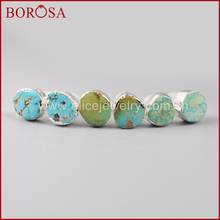 BOROSA New Pure Silver Color Earrings for Women, Freeform Natural Blue Stone Turquoises Stud Earrings Fashion Jewelry SS043 2024 - buy cheap