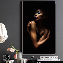 Quadro de pintura de tela feminino, sexy, preto, nude, africano, escandinavo, arte de parede para sala de estar, quadros 2024 - compre barato