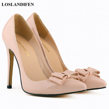 Star Style Sweet Butterfly-knot Shallow Wedding Shoe Women's Fashion PU Leather Shallow High Heels Shoes Pointed Toe Women Pumps 2024 - buy cheap