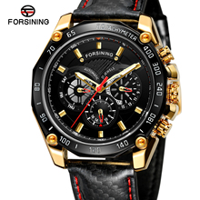 2019 Forsining Top Brand Automatic Mens Watch Red Pointer Mechanical Date Genuine Black Leather Sport Timing Waterproof Watches 2024 - buy cheap