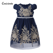 Cenicienta/платье принцессы цветочные буфы на рукавах с вышивкой, одежда для девочек элегантные праздничные платья из хлопка, три четверти, для детей 2-8 лет 2024 - купить недорого