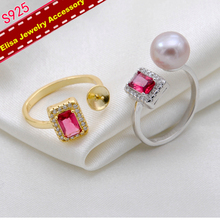 Suporte de anéis de pérola ajustável, com rubi zircônio s925, componentes de anéis de pérola, acessório diy feminino 3 tamanhos 2024 - compre barato