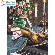Zhui estrela 5d diy completo quadrado broca diamante pintura ponto cruz violino na mesa diamante bordado mosaico decoração 2024 - compre barato