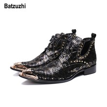 Batzuzhi Italy Type Men Shoes Fashion Black Leather Boots Men Pointed Metal Tip Lace-up with Rivets botas hombre Party Boots Man 2024 - buy cheap