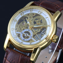 Top brand WINNER Watches Classic Mens AUTO automatic Mechanical Watch Self-Winding Analog Skeleton Brown Leather Man Wristwatch 2024 - buy cheap