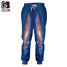 Calça para corrida masculina e feminina ogko 3d, calça estilo galáxia azul para corrida, com estampa legal, estilo outono e inverno, calças de comprimento total 2024 - compre barato