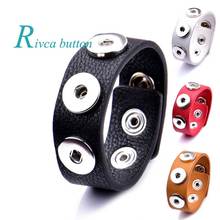Rivca Black & Brown PU Leather Bracelet 18mm Snap Button Adjustable 22.5cm Fashion Charms Bracelets For Woman & man P00067 2024 - buy cheap