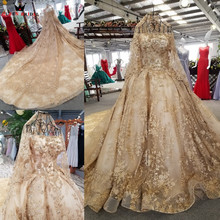 Ball Gown Fluffy Wedding Dresses Gold Lace Crystal Beaded Luxury Wedding Gowns Bridal Gown 2021 New 100% Real Photos WD01 2024 - buy cheap