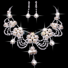 Conjunto de joyería para novia, juego de collar y pendientes con diamantes de imitación de cristal Chapado en plata, novedad, 1FTD 2024 - compra barato