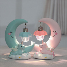 Luz noturna de led unicórnio para meninas, decoração artesanal criativa de lua e resina com luz led para presente de aniversário