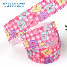 YJHSMY-cintas de grogrén con estampado en forma de corazón, accesorios para el cabello hechos a mano para el Día de San Valentín, 25mm, 10 yardas, G-18702-584 2024 - compra barato