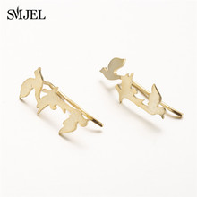 SMJEL Tiny Dove Ear Crawler Earrings Women Girls Metal Animal Bird Ear Climbers Studs Jewelry Love Peace Jewelry boho 2024 - buy cheap