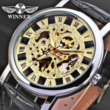 Relógio mecânico vencedor steampunk masculino, relógio de pulso automático de marca de luxo couro genuíno transparente 2024 - compre barato