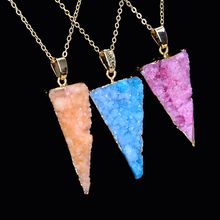 Triangle Crystal Druzy Natural Stone Pendant Necklaces For Women Fashion Gold color Link Chain Colar Feminino Jewelry 2024 - buy cheap