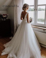 Cinderella Scoop Backless A-Line Court Train Ivory Tulle Wedding Dresses With Hand Made Bow Soft Ivory Color Bride Gowns 2024 - buy cheap
