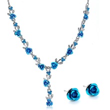Rose Flower Necklace Marriage Rhinestone Fashion Necklace Earring Sets Wedding Bridal Jewelry Set African Beads Jewelry Set 2024 - buy cheap