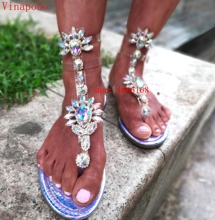 Sandalias planas transparentes con diamantes de imitación para mujer, chanclas de cristal, sandalias de Gladiador, 2019 2024 - compra barato