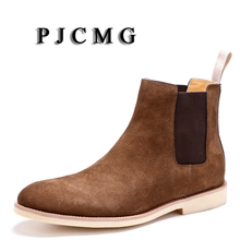 PJCMG Fashion Genuine Suede Leather Men Ankle Footwear Elastic Band Timber Land Motorcycle Cowboy Dress Work Vintage Boots 2024 - buy cheap