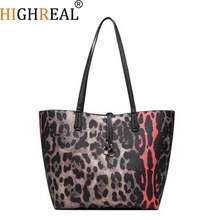 HIGHREAL Fashion Leopard Print Women's Handbag Large Capacity Shopping Bag Female PU Leather Totes Composite Bag 2 Sets 2024 - buy cheap