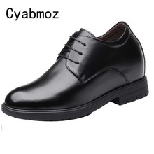 Sapatos masculinos de couro rachado, sapatos pretos de aumento 10cm para homens de negócios, calçados com salto oculto para homens 2024 - compre barato
