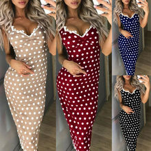 2019 Brand New Women Summer Sleeveless Skinny Dress Female V-neck Polka Dots Long Maxi Bodycon Dress Party Club Vestidos Dress 2024 - buy cheap