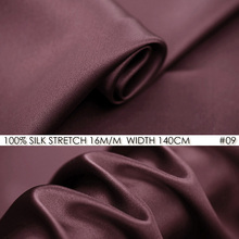 SILK STRETCH SATIN 140cm width 16momme Pure Silk Fabric+Spandex Stretch Fabric Organic dress fabric in meter-NO 09 Plum 2024 - buy cheap