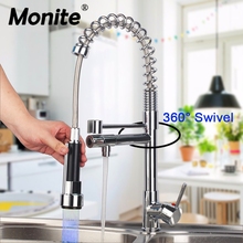Monite LED Chrome Polish Nickel Brush Kitchen Sink Mixer Tap Faucet Swivel Spout Spring Pull Down Spray Rotated 2 Functions 2024 - buy cheap