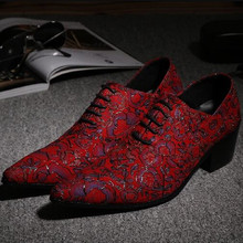 Sapato social masculino/Мужская обувь; элегантные красные свадебные модельные туфли на скрытом высоком каблуке с цветочным принтом; Мужская обувь; итальянские оксфорды на шнуровке 2024 - купить недорого