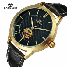 FORSINING Brand Mens Watches Luxury Gold Case Genuine Leather Belt Black Dial Auto Mechanical Male Wristwatches Erkek Kol Saati 2024 - buy cheap