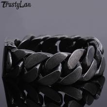 Pulseira masculina de metal pesado, pulseira ajustável de 24mm de espessura com fivela de cinto, jóias de aço inoxidável pretas 2024 - compre barato