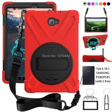 Correa de mano y correa para el cuello para Samsung Galaxy Tab A, 6, A6, 10,1, P580, P585, S Pen, PC resistente + funda dura de silicona con soporte giratorio 360 2024 - compra barato