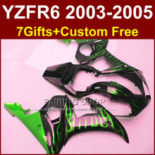 Green flame in black fairing set for YAMAHA YZFR6 2003 2004 2005 motorcycle fairings kit YZF R6 03 04 05 bodyworks YZF1000 WH7U 2024 - buy cheap