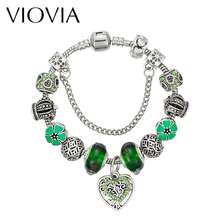 VIOVIA-pulsera de cuentas con forma de corazón verde para mujer, Accesorio para hacer joyas, regalo, B16155 2024 - compra barato