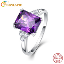 BONLAVI 5.25ct 8*10mm Amethyst Brand Jewelry Ladies 925 Sterling Silver Square Rings High Quality Engagement Ring Size 5-10 2024 - buy cheap