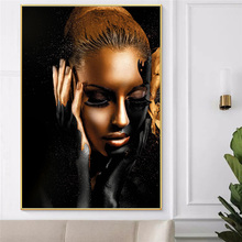 Wall Art Home Decoration Canvas Print 1 Pieces Black Gold Nude African Woman Painting Modern Modular Picture Posters Framework 2024 - buy cheap