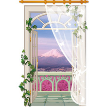 Adesivo de parede 3d flores e janela, mural de flores marítimas, paisagem, cortina, pôster, decalque de arte de parede removível 2024 - compre barato