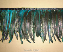 Feathers!!10Meters/Lot!25-28cmHeight Full Rooster Coq Tail Feather Fringe Trim on Ribbon-Bronze black/turquoise Craft Millinery 2024 - buy cheap